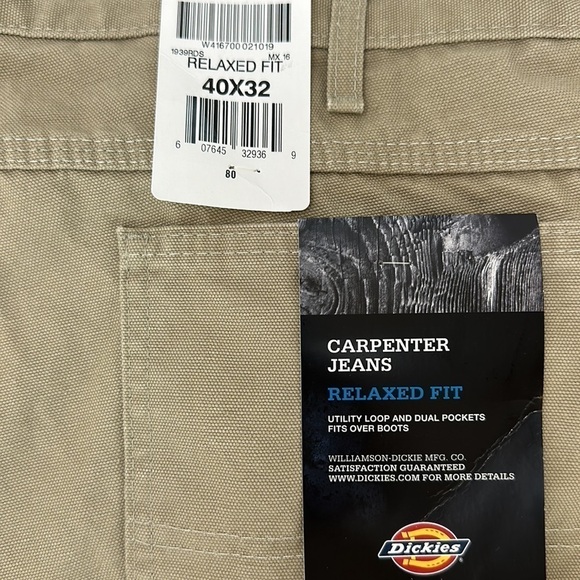 Dickies Carpenter Jeans Relaxed Fit 40X32 Work Pants Pockets Utility Loop Khaki - Picture 5 of 12